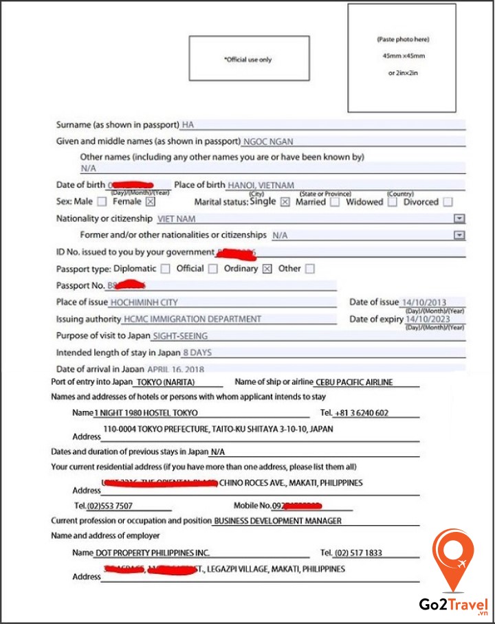 Mẫu đơn xin cấp visa Nhật Bản nhiều lần